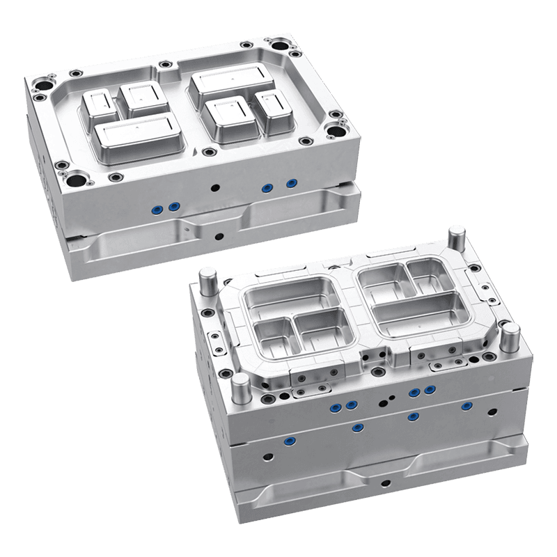 Caja de plástico desechable de tres rejillas y molde fino con tapa